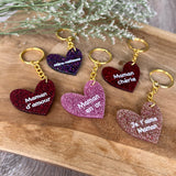 Porte-clés maman coeur pailleté