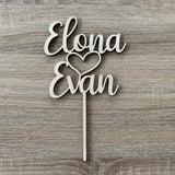Cake Topper double prénom cœur