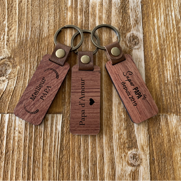 Porte-clés bois et cuir design neutre