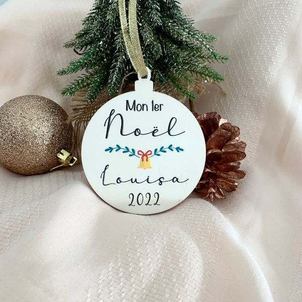 Boule "mon 1er Noël" bois et couleur